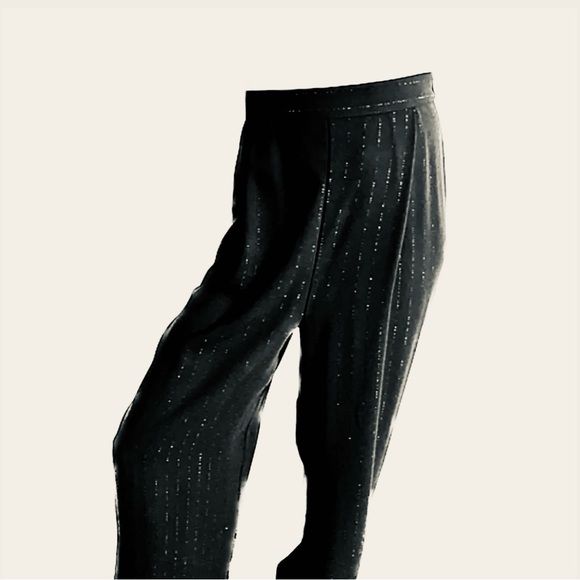 4 seasons retro ‘20’s-30’s fluid black pants large legs & pin silver stripes - Picture 6 of 10